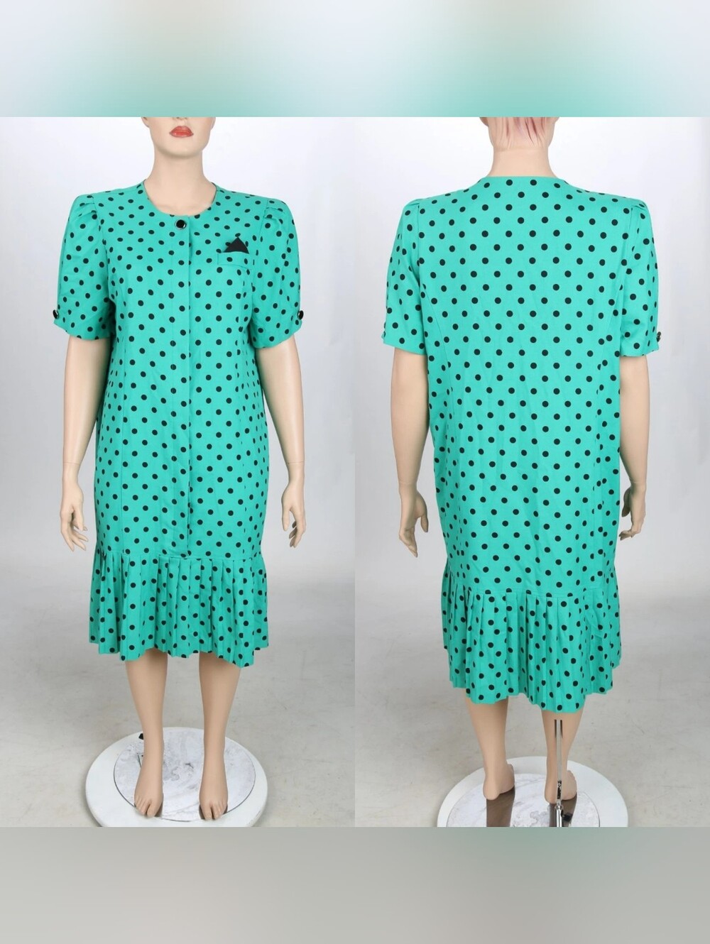 Classic Expressions Vintage 80s Turquoise Polka Dot Secretary Dress sz 20W